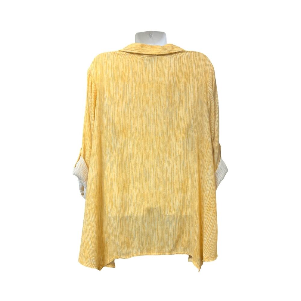 Fred David Women's Yellow V-Neck Roll Tab Sleeve Shark Bite Hem Blouse | Size 1X - Picture 3 of 8